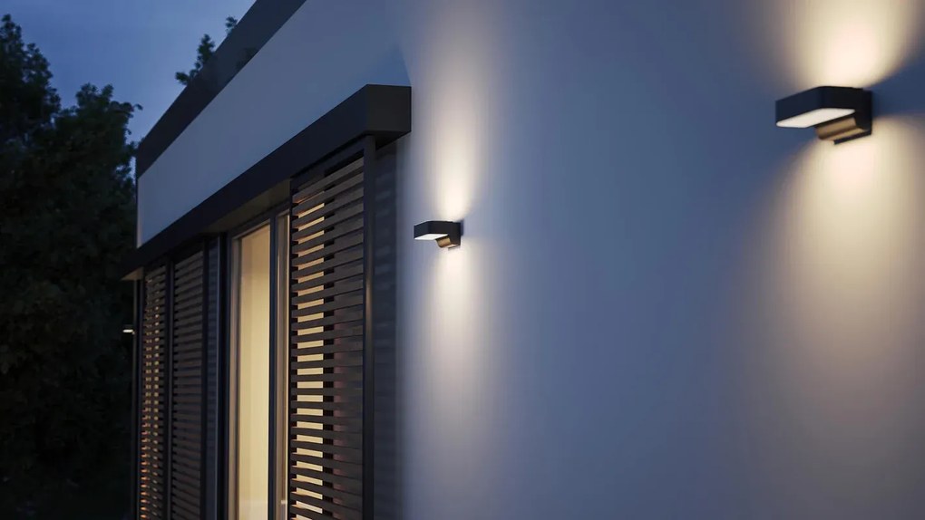 Applique LED moderno da esterno L 810 MC antracite IP44, con sensore crepuscolare luce bianco caldo dimmerabile 679 lumen, STEINEL