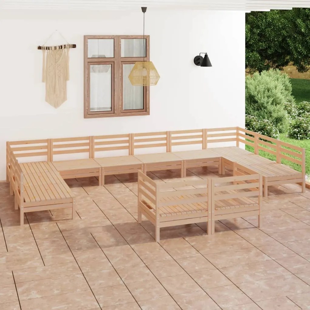 Set Salotto da Giardino 12 pz in Legno Massello di Pino