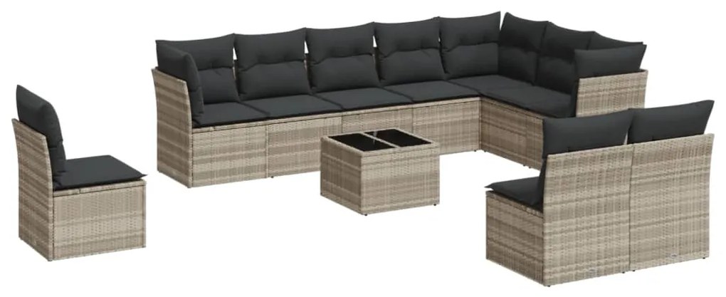 Set divani da giardino 11 pz con cuscini in polyrattan grigio