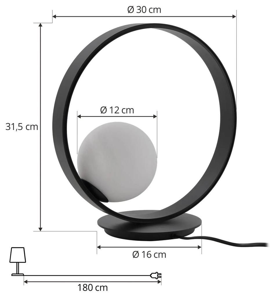 Lucande Luneo Lampada da tavolo LED, a forma di anello, nero/opale