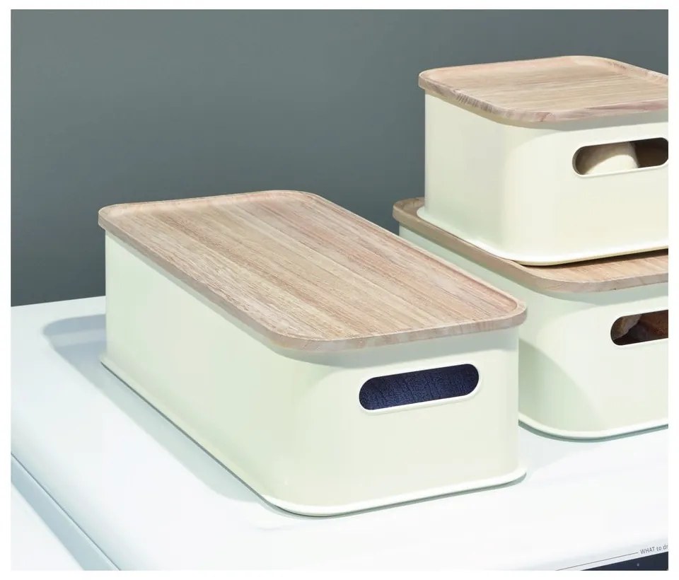 Scatola portaoggetti bianca con coperchio in paulownia Legno manico, 21,3 x 43 cm Eco - iDesign