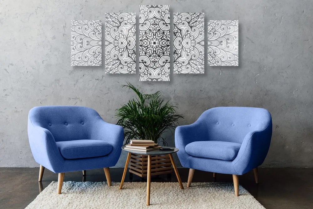 Quadri 5 pezzi – Mandala etnica in bianco e nero