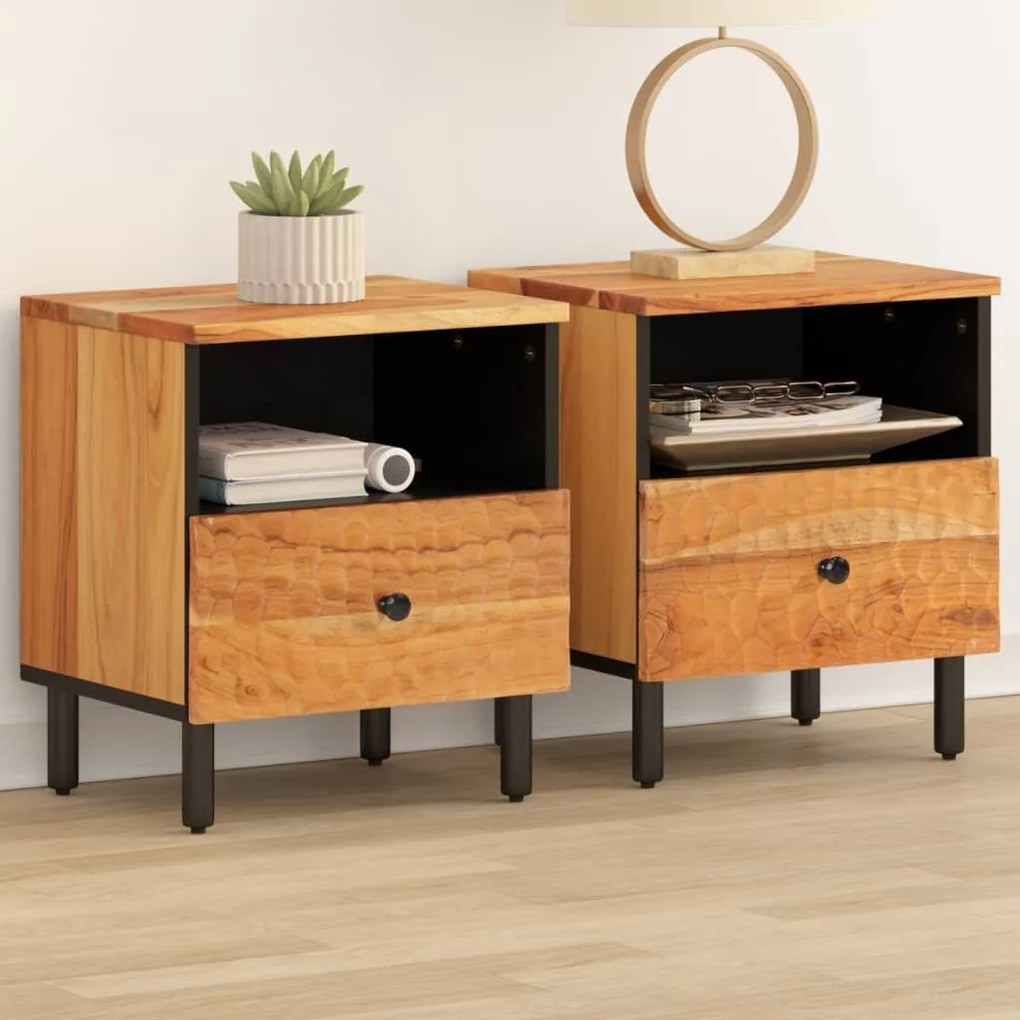 Comodini 2pz 40x33x46 Cm İn Legno Massello Di Acacia /
