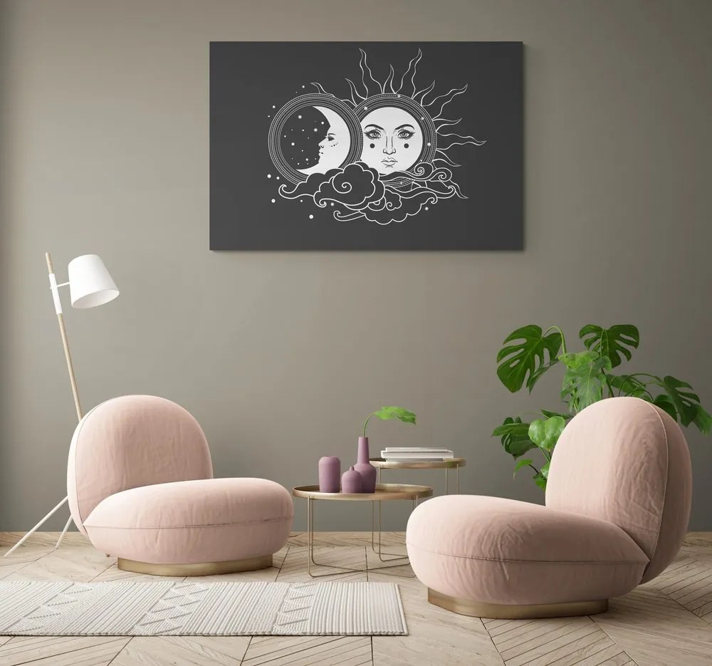 Quadro su tela – Armonia tra sole e luna in bianco e nero