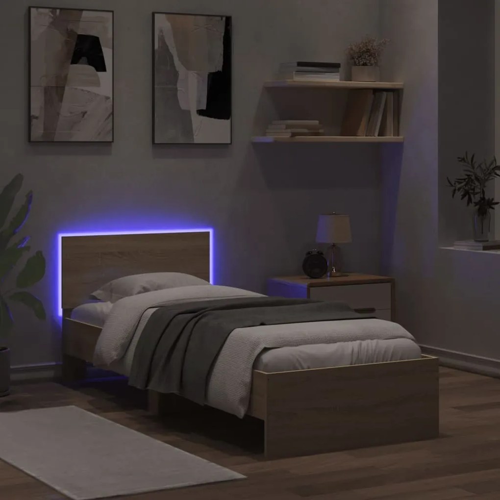 Giroletto con testiera e led rovere sonoma 75x190 cm