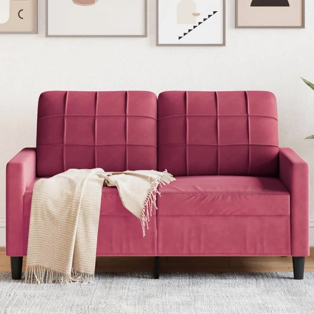 Divano A 2 Posti Rosso Vino 120 Cm İn Velluto /