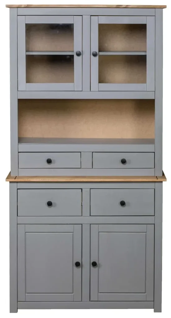 Credenza grigia 93x40,5x180 cm in legno massello di pino panama