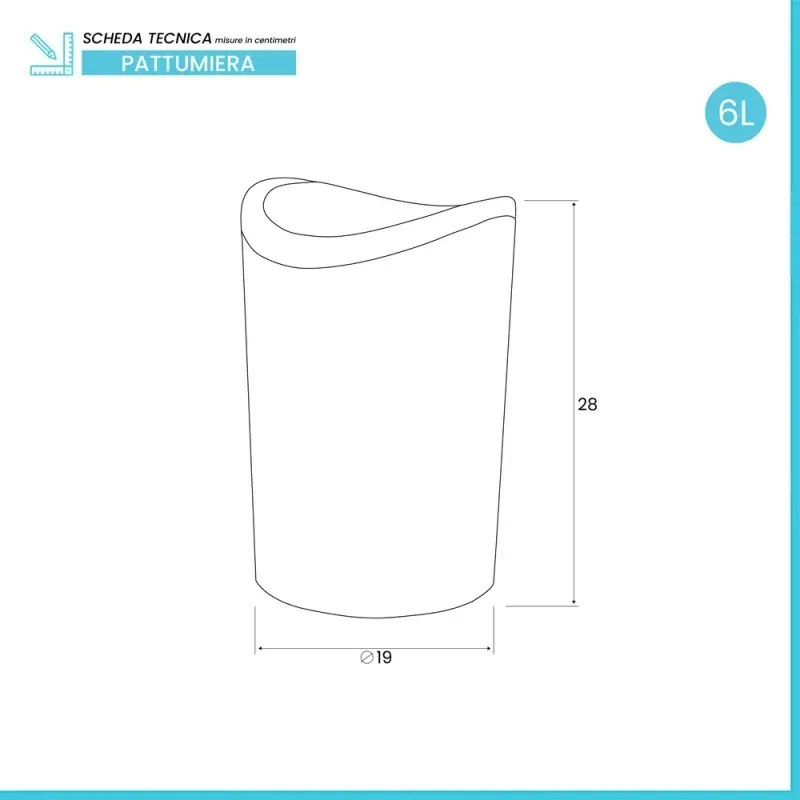 Pattumiera bagno in polipropilene verde 6 Lt con coperchio basculante