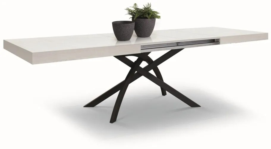 Tavolo GORGONA in legno, finitura in bianco frassinato e metallo verniciato antracite, allungabile 160&#215;90 cm &#8211; 240&#215;90 cm