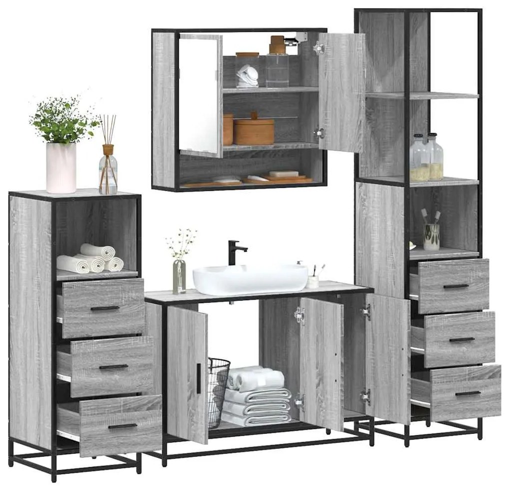 Set Mobili Da Bagno 4 Pz Grigio Sonoma İn Legno Multistrato /