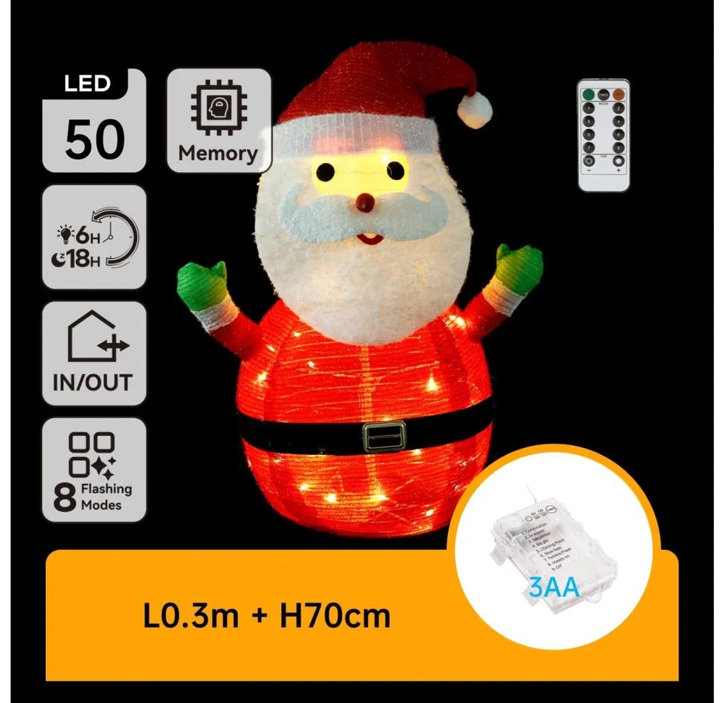 Aigostar - Decorazione natalizia da esterno a LED 50xLED/3xAA 0,7m IP44 Babbo Natale