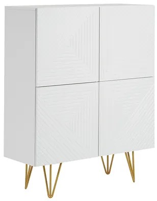 Madia design con incisioni bianco opaco e metallo dorato 4 ante L86 cm OZEN