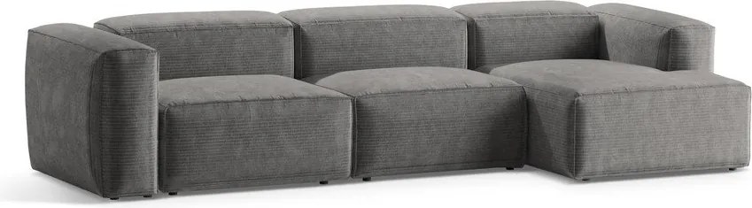 Divano angolare grigio chiaro (con penisola a destra/con chaise lounge) con rivestimento in velluto a coste Bergamo – Cosmopolitan Design