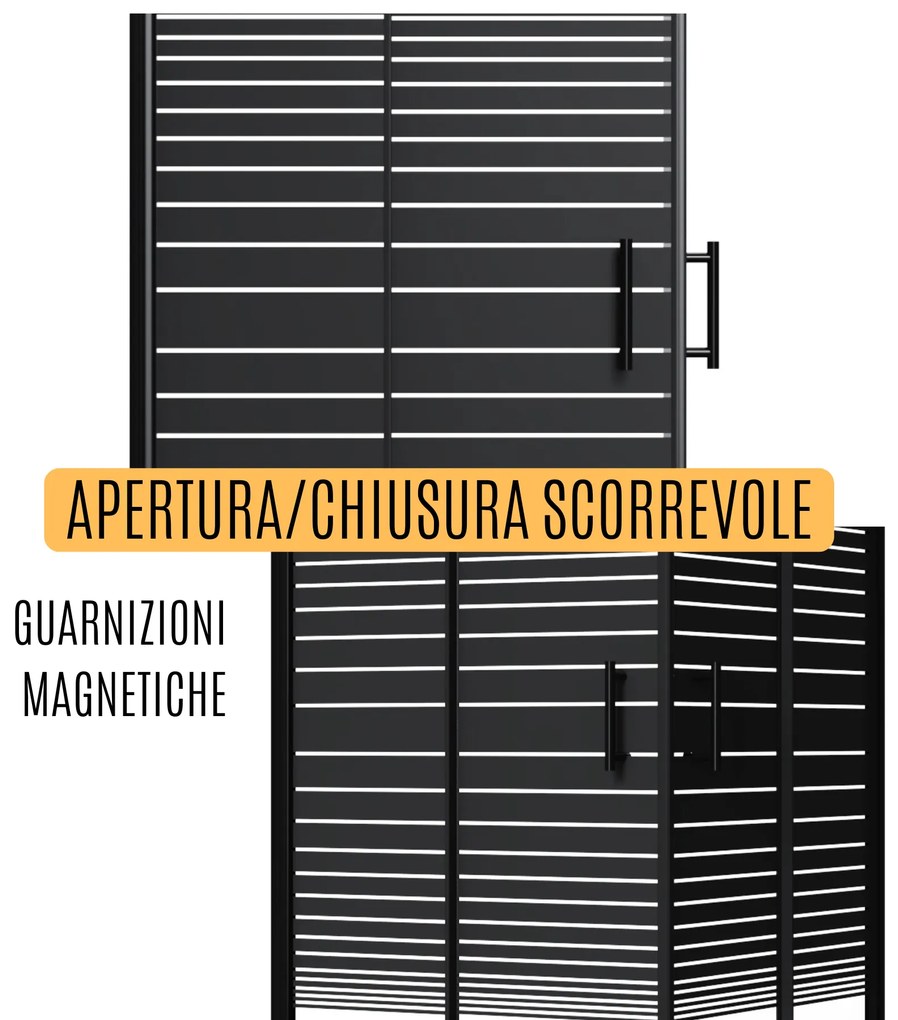 Box doccia angolare 2 Lati 70x90cm nero cristallo scorrevole serigrafato  6mm