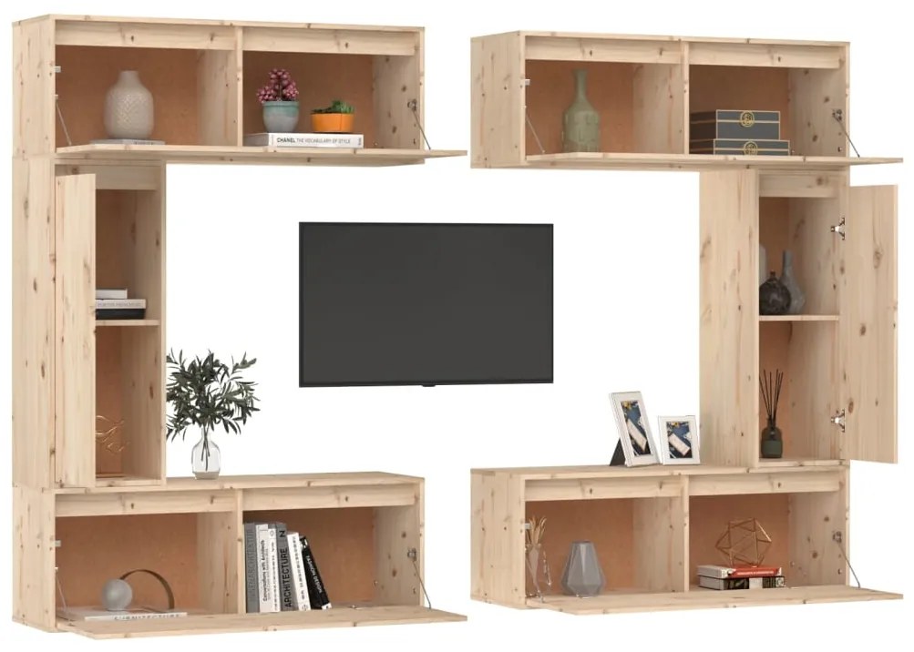 Mobili porta tv 6 pz in legno massello di pino