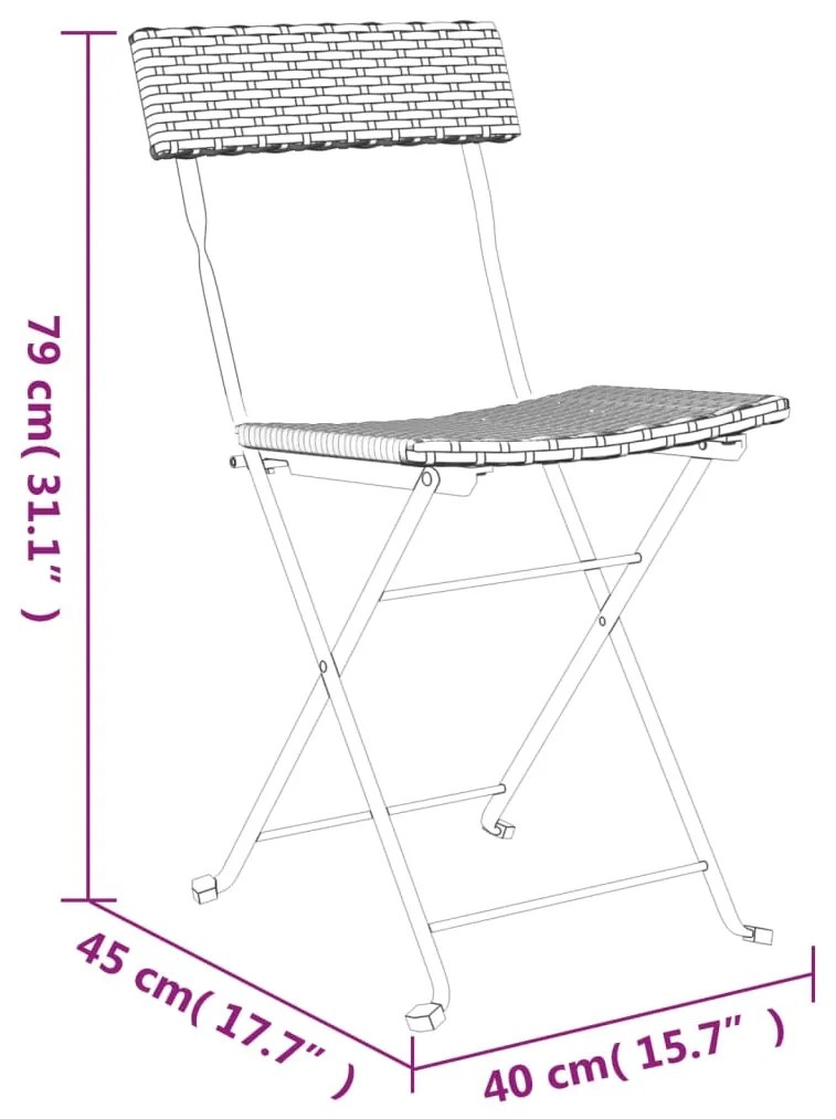 Sedie Pieghevoli da Bistrò 8 pz Marroni Polyrattan e Acciaio