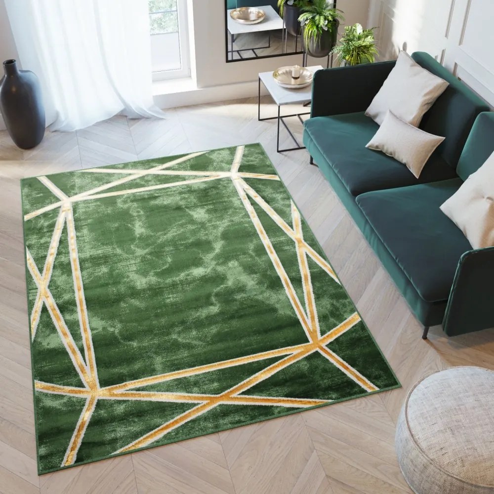 Tappeto moderno verde con motivo oro  Larghezza: 140 cm | Lunghezza: 200 cm