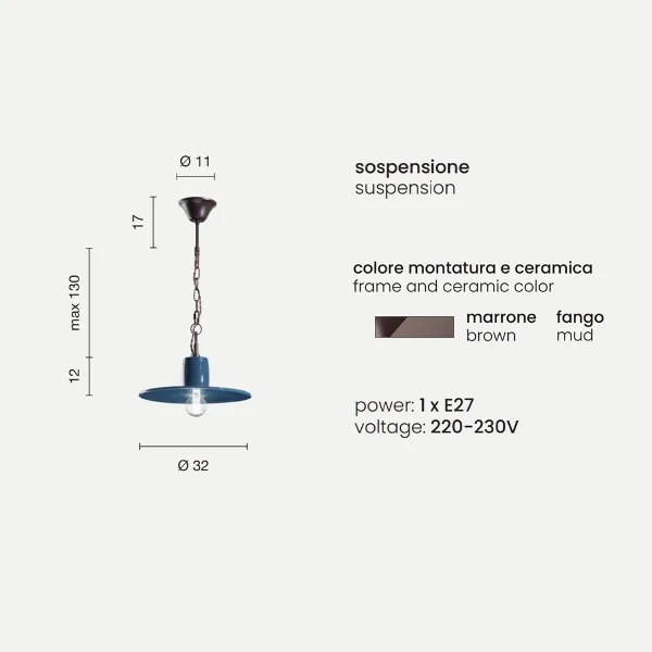Lampada a sospensione LAND in ceramica smaltata D32 cm FANGO
