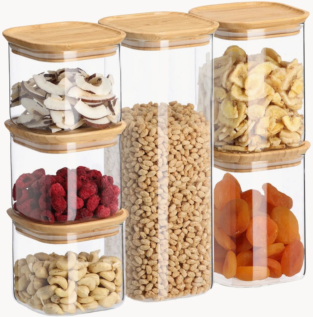 Set di 6 contenitori in vetro borosilicato con coperchi in bambù Pure