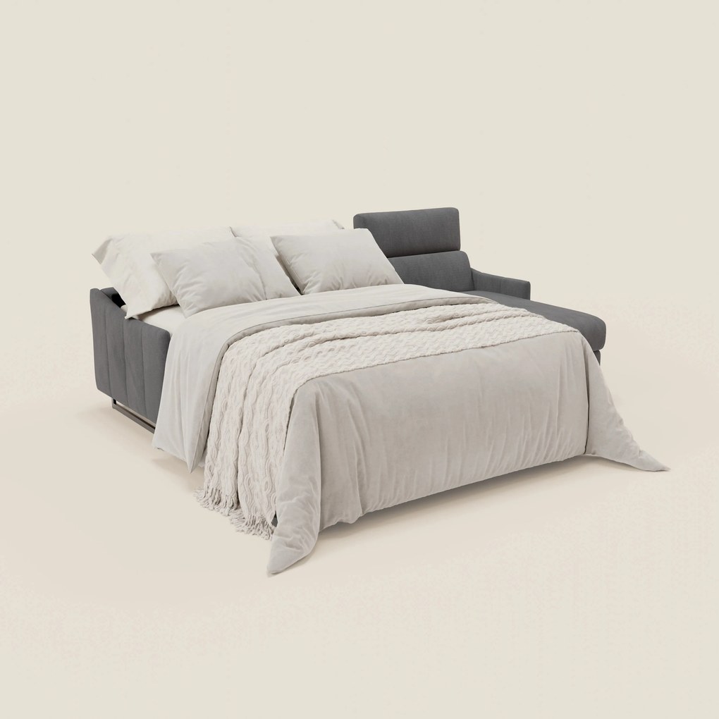 Loto Divano Letto Angolare con Penisola contenitore, Poggiatesta, Materasso Alto H18 in morbido tessuto impermeabile T14 grigio
