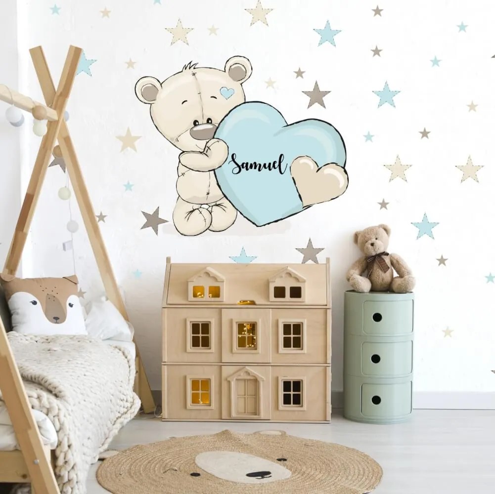 Adesivo cameretta per bambini - Orsetto blu con stelle e nome | Inspio