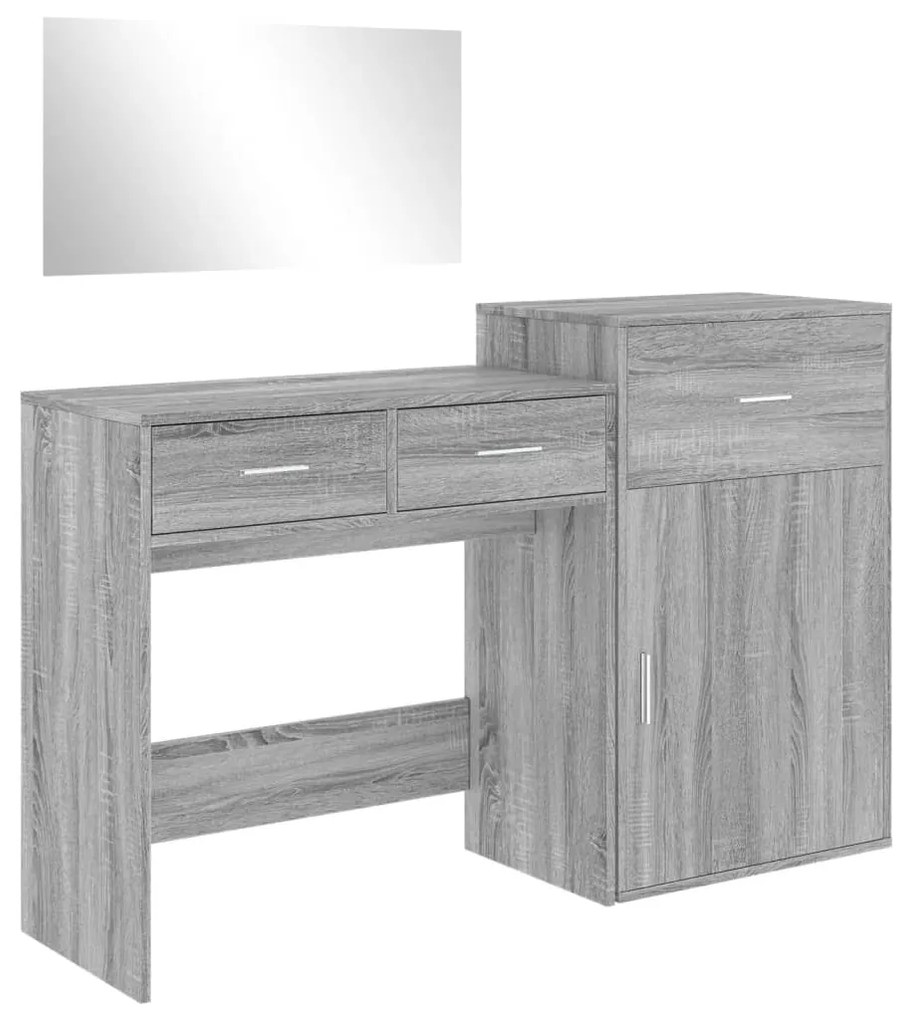 Set da toeletta 3 pz grigio sonoma in legno multistrato