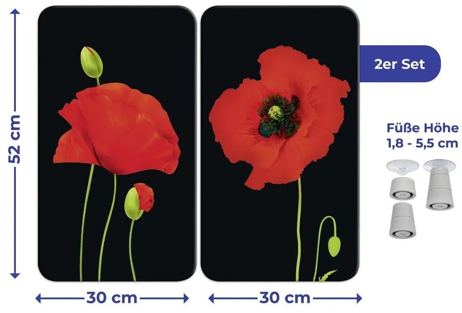 Set di 2 coperchi per stufe in vetro temperato 52x30 cm Poppy - Maximex