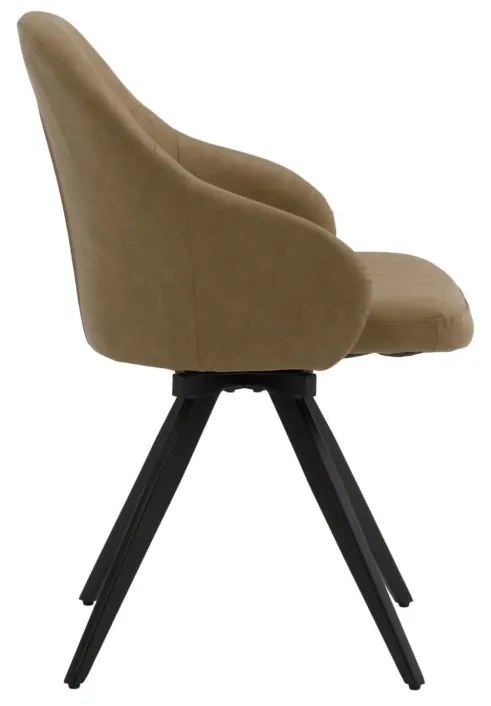 Set di sedie girevoli COVENT in similpelle marrone e gambe in metallo nero, con braccioli