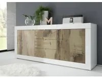 Credenza Moderna, Madia Bianca Lucida con 2 ante e 3 cassetti in finitura Pero ZLCBSC-MDM-BP23