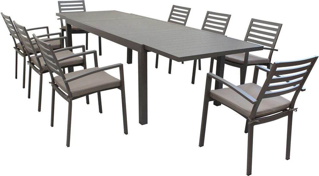 DEXTER - set tavolo in alluminio cm 200/300 x 100 x 74 h con 8 poltrone Dexter