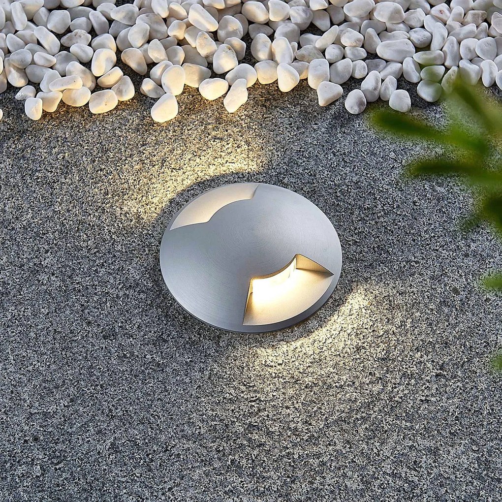 Lucande lampada da incasso a pavimento Milara, Ø 9 cm, a 2 luci, alluminio