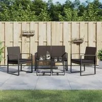 Set da Pranzo da Giardino 5 pz con Cuscini in PP Rattan Marrone 360216