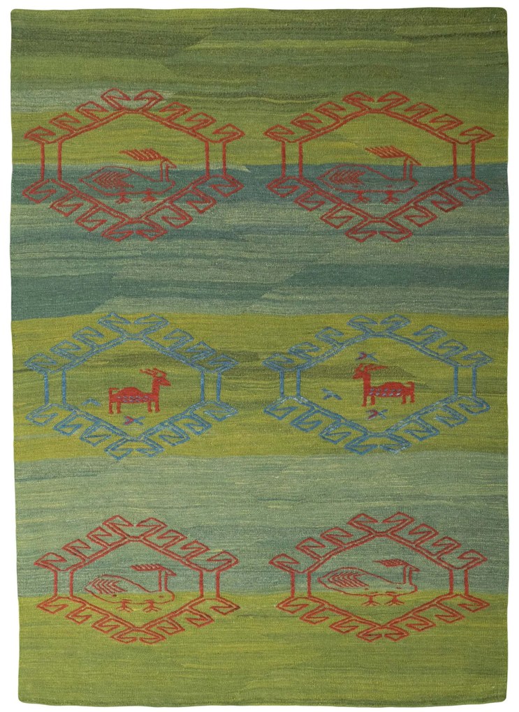 Kilim Tappeto 180x250 Verde (Iran) Tessuto A Mano