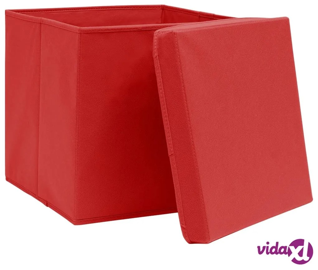 vidaXL Scatole Portaoggetti con Coperchi 4pz Rosse 32x32x32 cm Tessuto