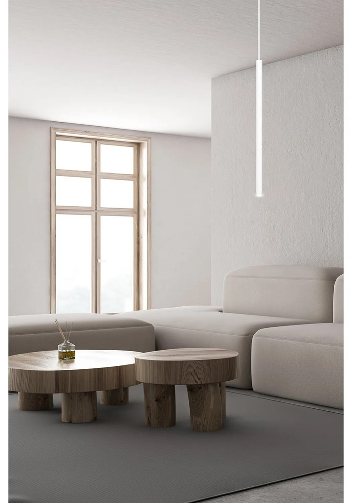 Lampadario 1 Luce Moderno Shu Acciaio Bianco E Paralume A Cilindro Sottile