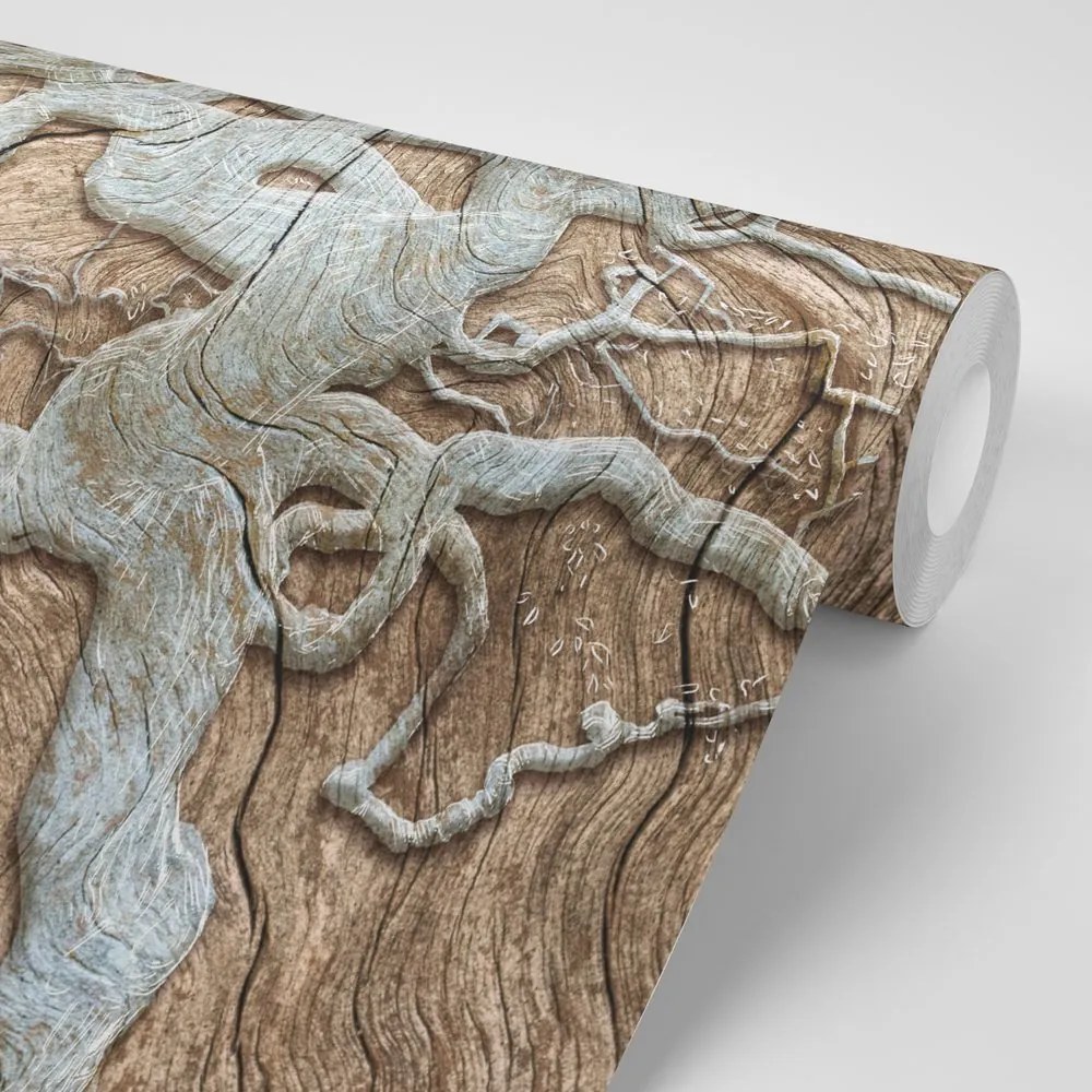 Carta da parati – Albero Astratto su Legno in Beige