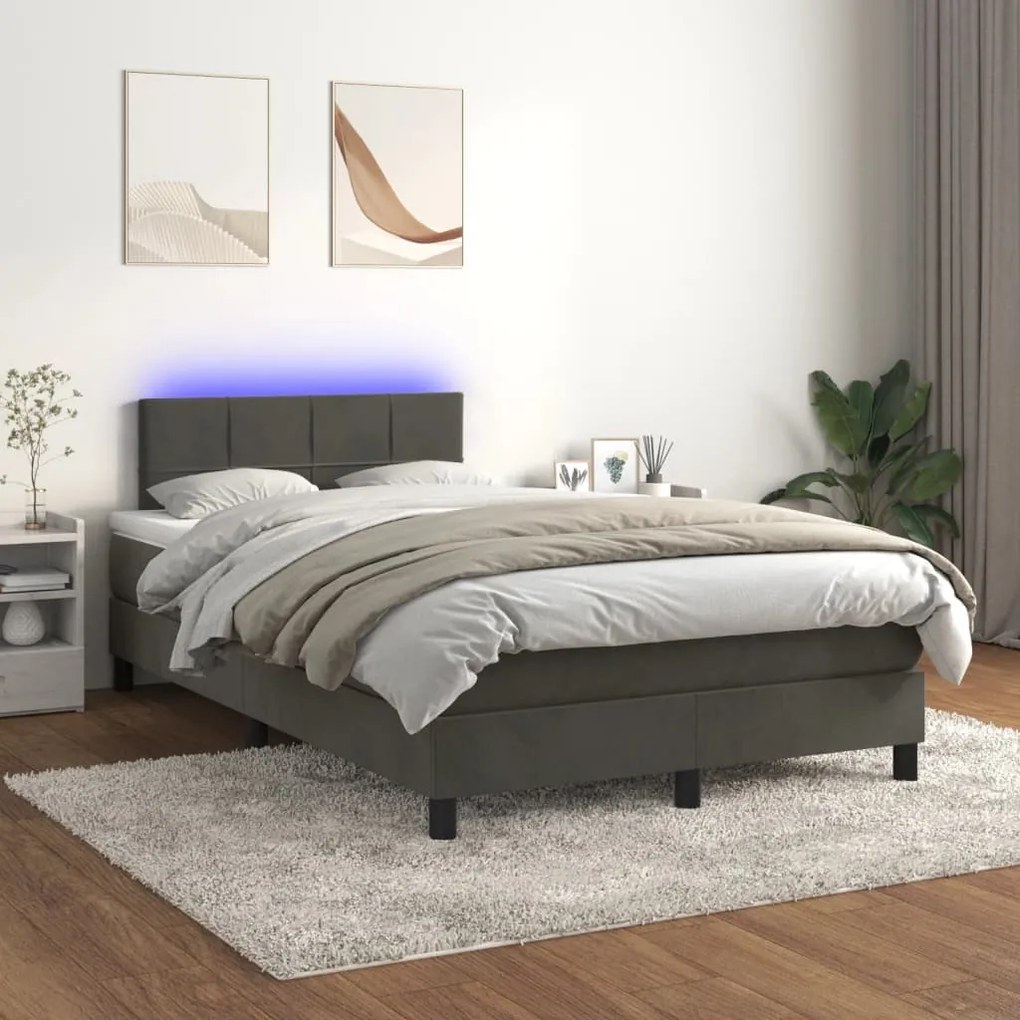 Letto A Molle Con Materasso E Led Grigio Scuro 120x200 Cm /