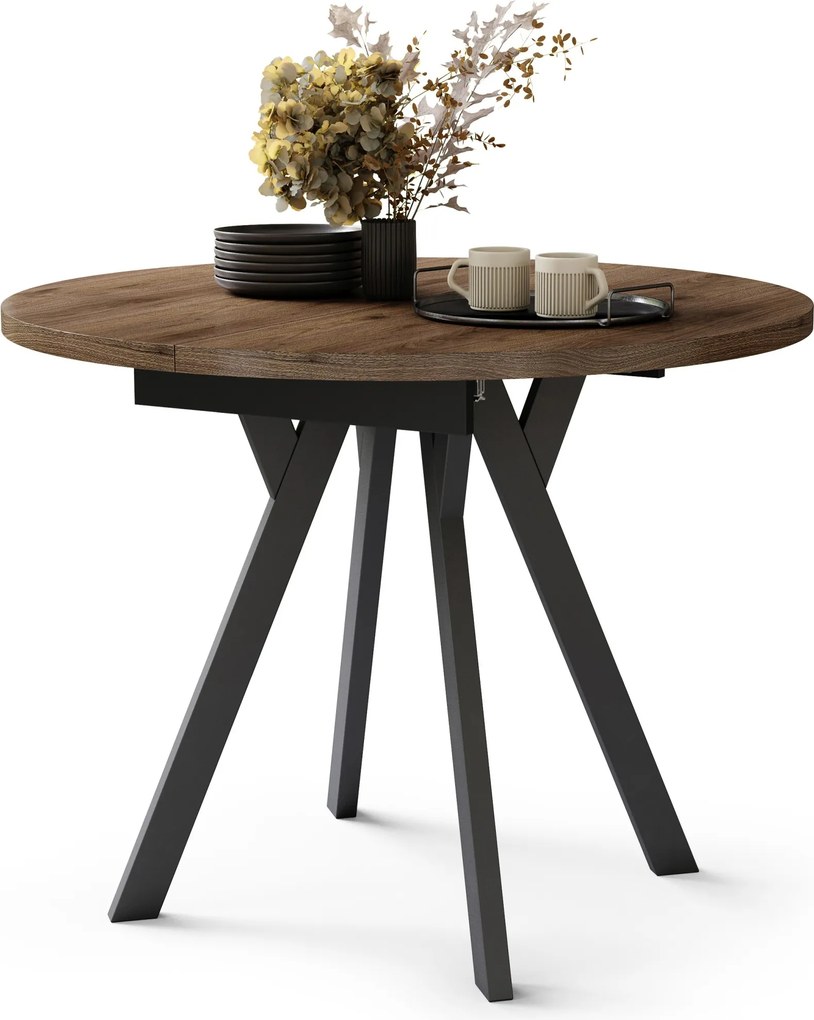 ALMO Noce Elegante/gambe nere - TAVOLO ROTONDO ALLUNGABILE CON GAMBE A Y LOFT / INDUSTRIALE PER SALONE / SALA DA PRANZO