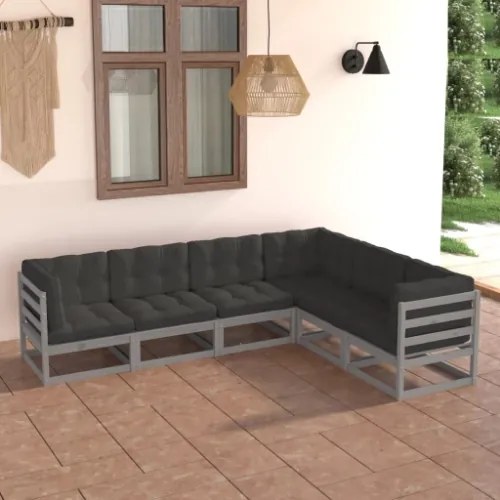 Set Divani da Giardino 6 pz con Cuscini Legno Massello Pino