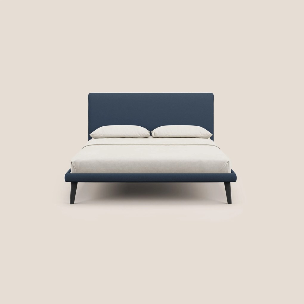 Noel letto minimal scandinavo con piedi in mogano e tessuto fiammato impermeabile T19 blu
