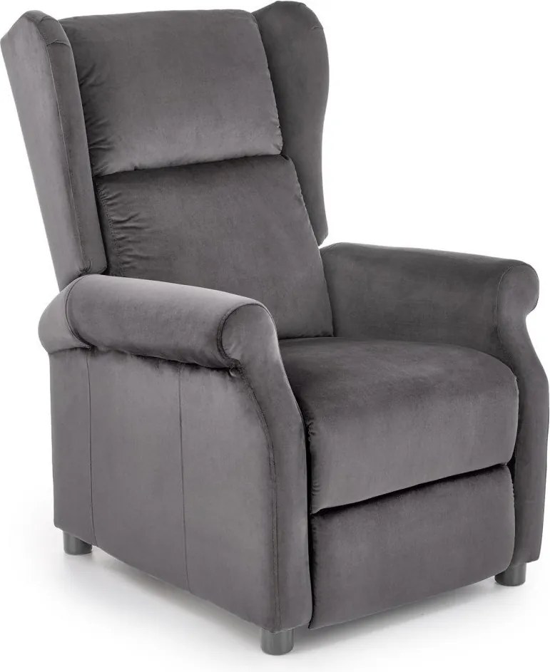 Poltrona reclinabile Agustin 2 in velluto grigio - H107 cm