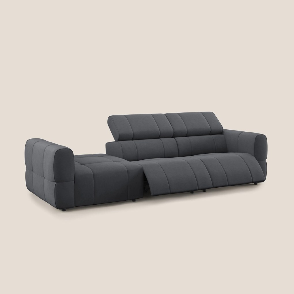 Giotto Divano con terminale e opzione relax elettrico in microfibra effetto velluto impermeabile T09