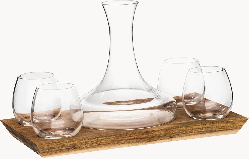 Set da vino in cristallo con vassoio in legno di acacia Harvey, set da 6