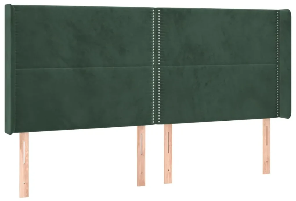 Testiera ad orecchio verde scuro 203x16x118/128 cm in velluto