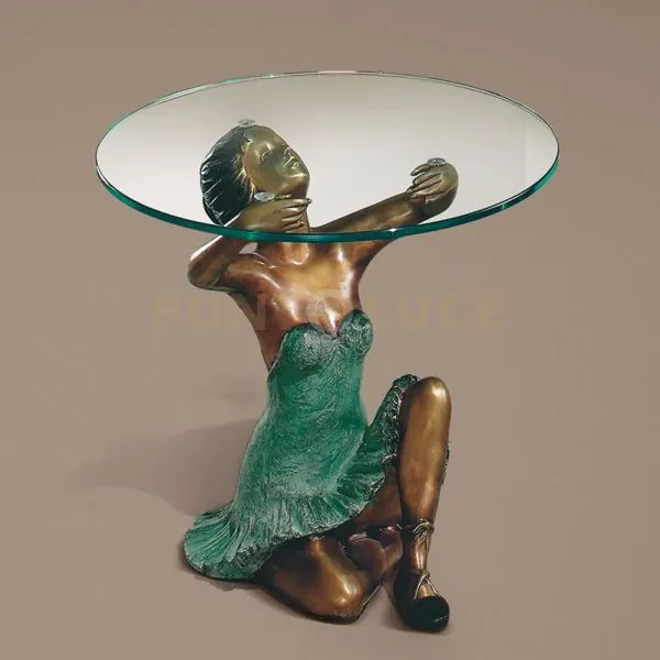 Bronze tavolino in bronzo senza cristallo statua ballerina