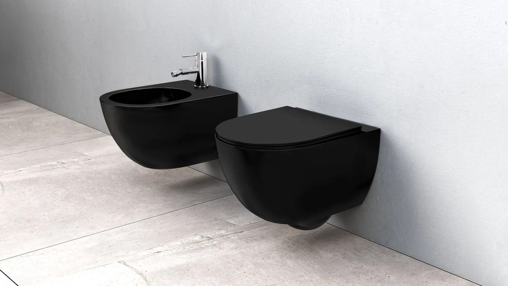 Vaso WC sospeso Rea Carlo Mini Rimless Flat Black Mat