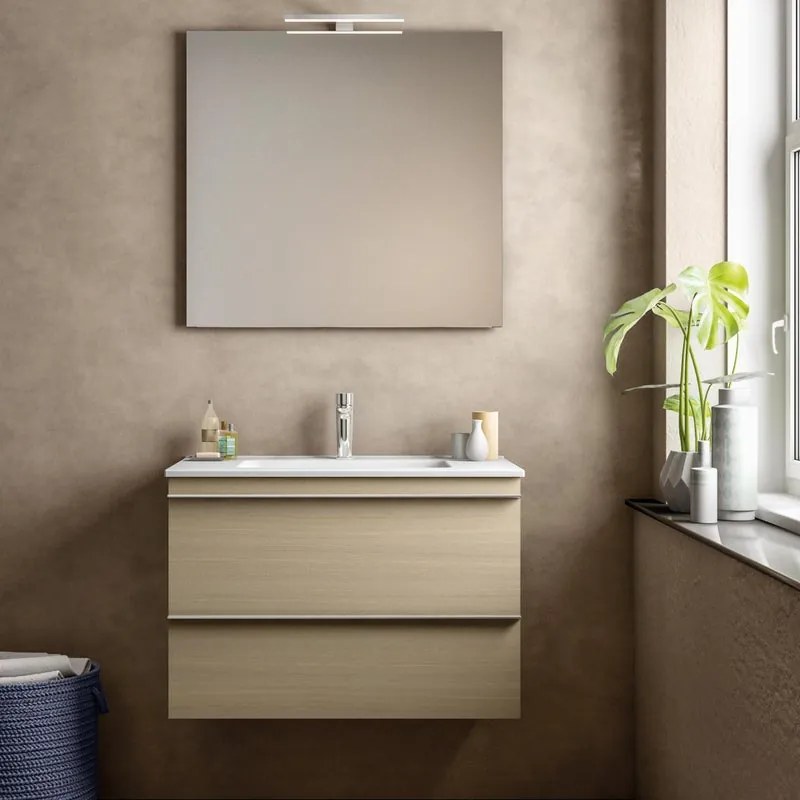 Mobile sottolavabo e lavabo Linea rovere natura in truciolare L 80 x H 55 x P 46 cm 2 cassetti