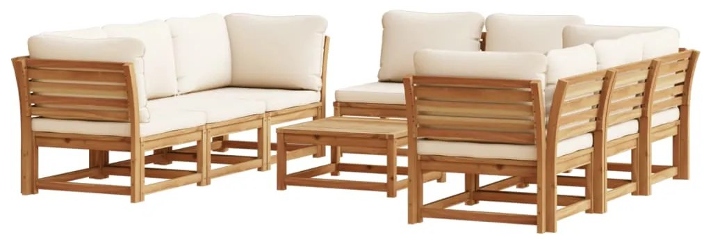 Set salotto giardino 9 pz con cuscini legno massello di acacia