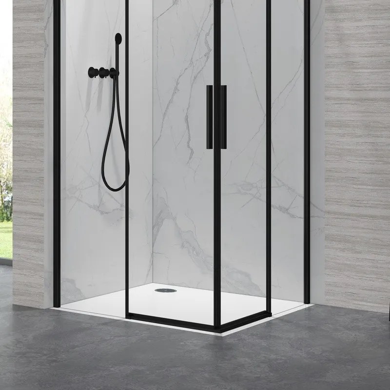 Box doccia 70x70cm angolare porte scorrevoli finitura nera | KLA1000N - KAMALU