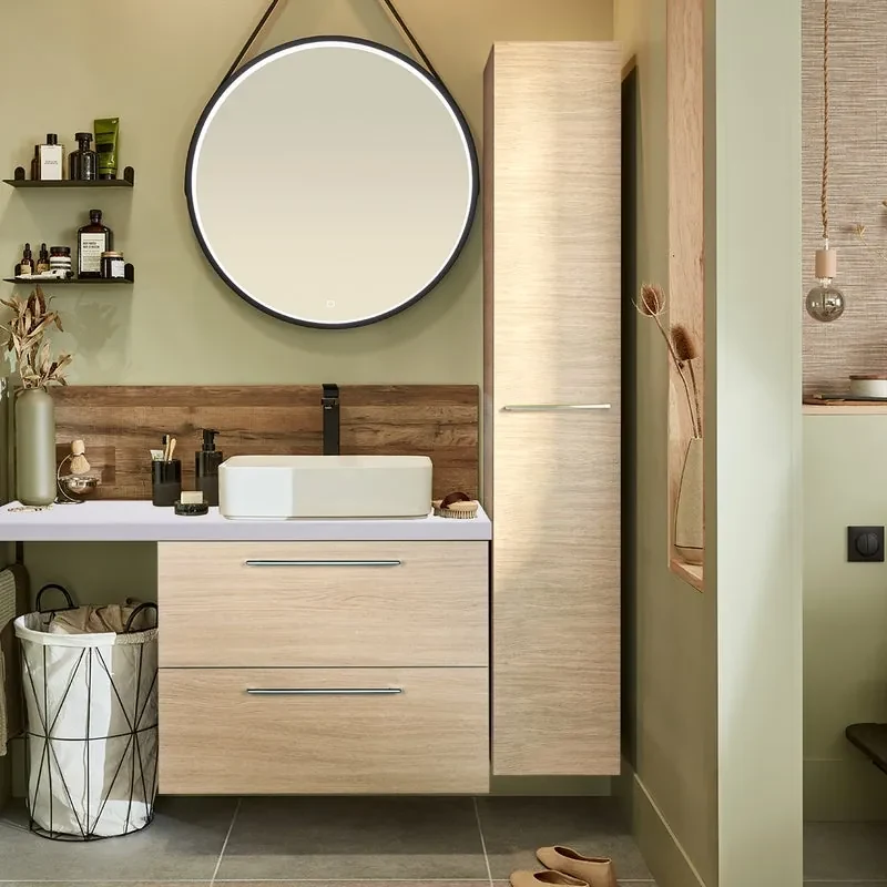 Mobile da bagno sotto lavabo SENSEA bianco / rovere nat. L 60 x H 58 x P 46 cm, lavabo non incluso